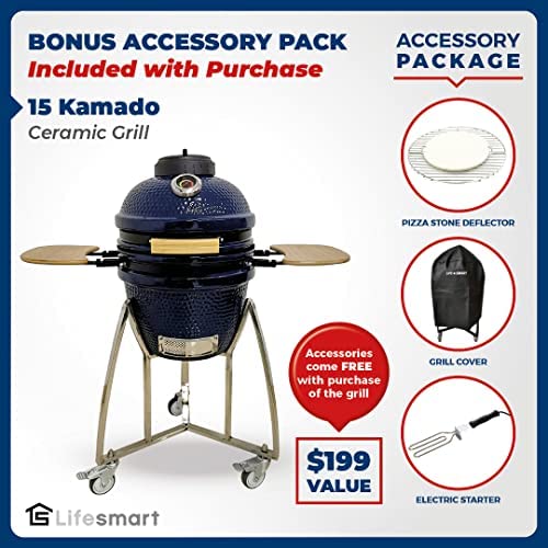 51kWszjDbjL. AC  - Lifesmart 133" Cooking Surface, 6-In-1 Kamado Grill with Stainless Steel Cart, Includes Electric Starter, Grill Cover, Pizza Stone, Built-in Thermometer