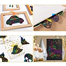657dcd89 b7e1 4233 9931 877beb3fa53e.  CR0,0,500,500 PT0 SX220 V1    - SKYFIELD Scratch Paper Art Set, 100 Sheets Rainbow Card Scratch Art, Black Scratch it Off Paper Crafts Notes with 10 Wooden Stylus and 4 Stencils for Kids DIY Christmas Birthday Gift Card