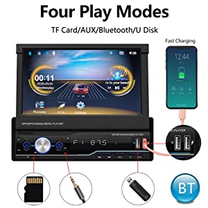 8b6175fb 74cb 4aaa 8595 3aebb93b4cef.  CR0,0,1001,1001 PT0 SX300 V1    - Single Din Car Stereo with Apple Car Play and Android Auto, 7 Inch Flip Out Touchscreen, Bluetooth Car Radio with Backup Camera,Mirror Link,FM/AM USB/TF/AUX Port/Hands-Free Calling,Car Play Radio