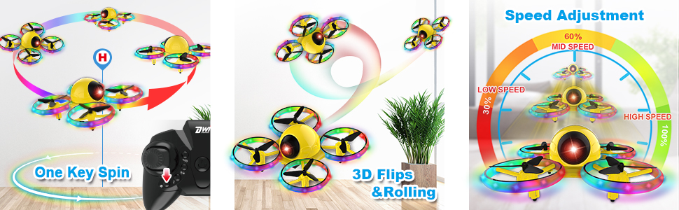 9398f461 040e 4d69 a7a0 deb1cf119475.  CR0,0,970,300 PT0 SX970 V1    - Dwi Dowellin 6.3 Inch 10 Minutes Long Flight Time Mini Drone Crash Proof for Kids with Blinking Light One Key Take Off Spin Flips RC Nano Quadcopter Toys Drones for Beginners Boys and Girls, Yellow