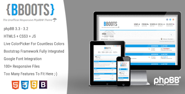 Preview590x300.  large preview - BBOOTS - HTML5/CSS3 Fully Responsive phpBB 3.2 Theme