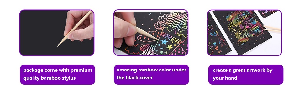 d8438cb2 46b6 4936 870c d690c5598552.  CR0,0,970,300 PT0 SX970 V1    - SKYFIELD Scratch Paper Art Set, 100 Sheets Rainbow Card Scratch Art, Black Scratch it Off Paper Crafts Notes with 10 Wooden Stylus and 4 Stencils for Kids DIY Christmas Birthday Gift Card