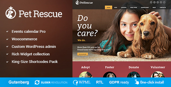 01 pet rescue preview.  large preview - Pet Rescue - Animals and Shelter Charity WP Theme