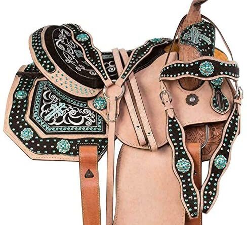 1646863953 514Nx9cxE8L. AC  488x445 - Blue Lake Premium Leather Barrel Racing Pleasure Trail Leather Western Horse Saddle Equestrian with Free Tack Set Size 14'' to 18''