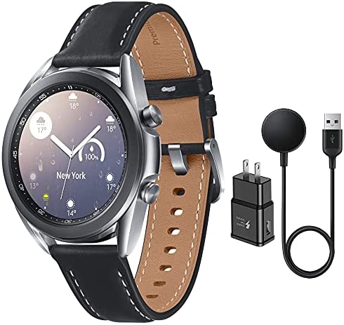 Samsung Galaxy Watch 3 Stainless Steel (41mm) SpO2 Oxygen, Sleep, GPS Sports + Fitness Smartwatch, IP68 Water Resistant, International Model SM-R850 (Fast Charge Cube Bundle, Mystic Silver) (Renewed)