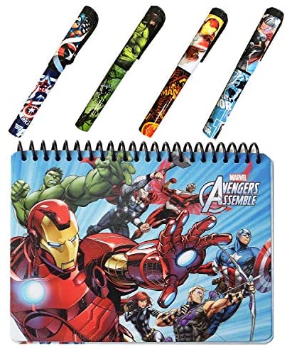 Avengers Autograph Book for Universal Studios and 4 Superhero Pens- Marvel Avengers Spiral Notebook, Hard Back, Iron Man, Captain America, Thor, Hulk and Black Widow Accessories