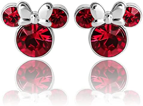 1648035655 41A79aoPYML. AC  - Disney Minnie Mouse Crystal Birthstone Stud Earrings, Silver Plated, Gold Plated