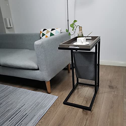 413k9rr4U0S. AC  - QINGSHAN C Shape Tray Table, Sofa Side Table with Removable Decorative Tray top, end Couch Table with Storage Pocket Living Room, TV Snack Table for Small Space,Black (Horse)