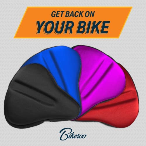 417RBu8RD5L. AC  - Bikeroo Bike Seat Cushion - Padded Gel Wide Adjustable Cover for Men & Womens Comfort, Compatible with Peloton, Stationary Exercise or Cruiser Bicycle Seats, 11in X 10in