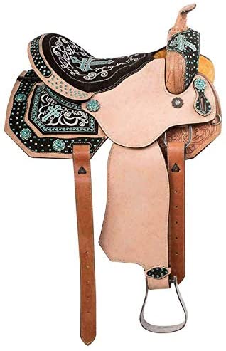 41BsXnJdFUL. AC  - Blue Lake Premium Leather Barrel Racing Pleasure Trail Leather Western Horse Saddle Equestrian with Free Tack Set Size 14'' to 18''