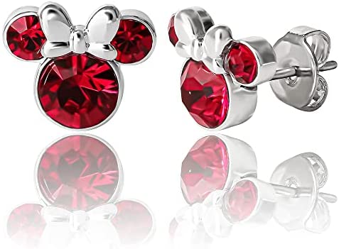 41E6V3wYe2L. AC  - Disney Minnie Mouse Crystal Birthstone Stud Earrings, Silver Plated, Gold Plated