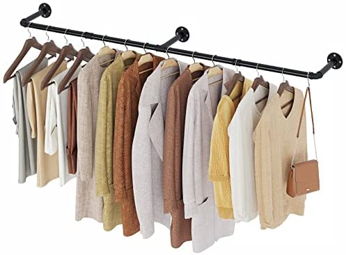 41cDw7snjbL. AC  - Greenstell Clothes Rack, 72.5 Inches Industrial Pipe Wall Mounted Garment Rack, Space-Saving Heavy Duty Hanging Clothes Rack, Detachable Garment Bar, Multi-Purpose Hanging Rod for Closet Storage 3 Base