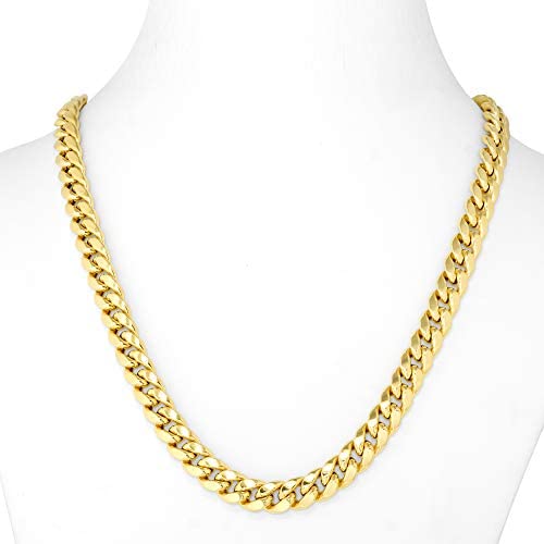 41khj8y6xNL. AC  - Nuragold 10k Yellow Gold 11mm Miami Cuban Link Chain Necklace, Mens Thick Jewelry Box Clasp 22" 24" 26" 28" 30"