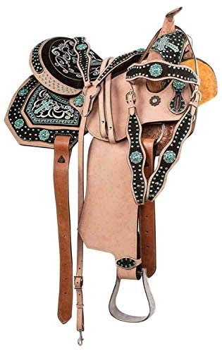 41kr8j79YHL. AC  - Blue Lake Premium Leather Barrel Racing Pleasure Trail Leather Western Horse Saddle Equestrian with Free Tack Set Size 14'' to 18''
