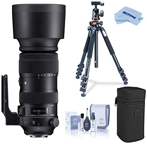 41lchlnsMuL. AC  - Sigma 60-600mm F4.5-6.3 DG OS HSM Sports Camera Lens, Black (730955), Nikon F Mount Bundle with Vanguard Alta Pro 264AT Tripod and TBH-100 Head with Arca-Swiss Type QR Plate, Cleaning Kit