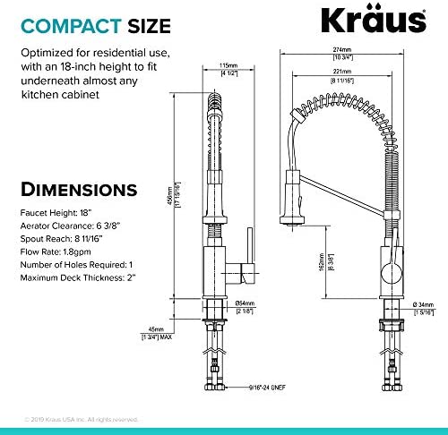 51Ftrt56VKL. AC  - Kraus KPF-1610MB Bolden 18-Inch Commercial Kitchen Faucet with Dual Function Pull-Down Sprayhead in all-Brite Finish, 18 inch, Matte Black