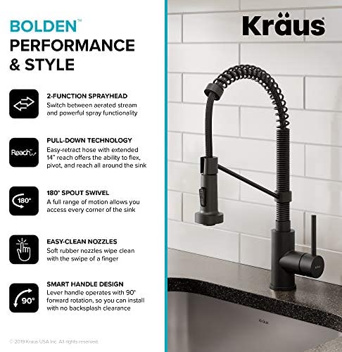 51KL6SBj6wL. AC  - Kraus KPF-1610MB Bolden 18-Inch Commercial Kitchen Faucet with Dual Function Pull-Down Sprayhead in all-Brite Finish, 18 inch, Matte Black