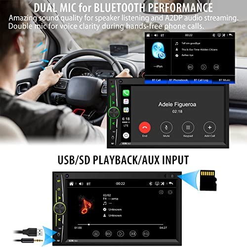 51ZSFNlpy+L. AC  - Car Stereo Carplay Android Auto: Double Din Car Radio 7 Inch HD Capacitive Touchscreen – Bluetooth Car Audio Receiver – LCD Display | Mirrorlink | Backup Camera | USB SD A/V Input | AM FM Radio