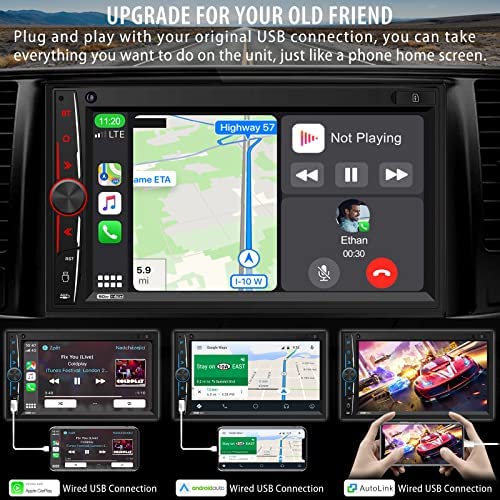 51aU+tZQJPL. AC  - Car Stereo Carplay Android Auto: Double Din Car Radio 7 Inch HD Capacitive Touchscreen – Bluetooth Car Audio Receiver – LCD Display | Mirrorlink | Backup Camera | USB SD A/V Input | AM FM Radio