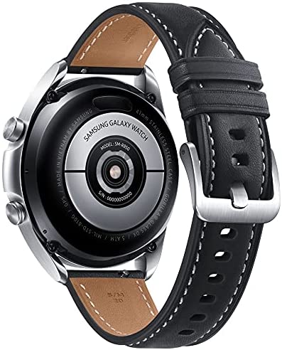 51aWSiFJXnS. AC  - Samsung Galaxy Watch 3 Stainless Steel (41mm) SpO2 Oxygen, Sleep, GPS Sports + Fitness Smartwatch, IP68 Water Resistant, International Model SM-R850 (Fast Charge Cube Bundle, Mystic Silver) (Renewed)