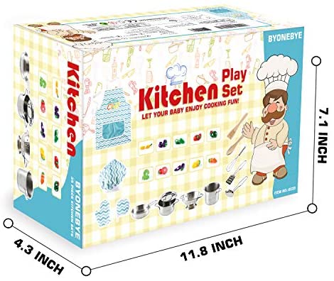 51bAKefNnsL. AC  - 35 Pcs Kitchen Pretend Play Accessories Toys,Cooking Set with Stainless Steel Cookware Pots and Pans Set,Cooking Utensils,Apron,Chef Hat,and Cutting Play Food for Kids,Educational Learning Tool