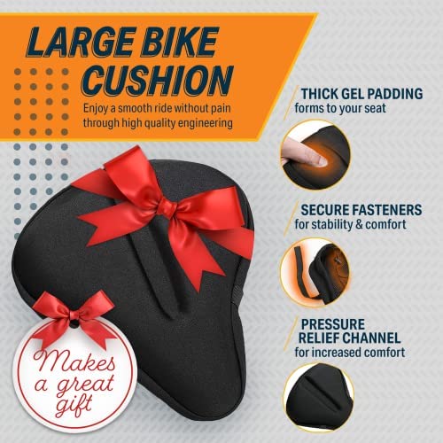 51bCHMpesDL. AC  - Bikeroo Bike Seat Cushion - Padded Gel Wide Adjustable Cover for Men & Womens Comfort, Compatible with Peloton, Stationary Exercise or Cruiser Bicycle Seats, 11in X 10in
