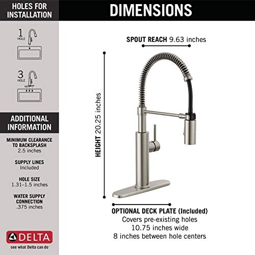 51lupfQfpqL. AC  - Delta Faucet Antoni Pull Down Kitchen Faucet with Pull Down Sprayer, Commercial Kitchen Sink Faucet, Faucets for Kitchen Sink, Magnetic Docking Spray Head, SpotShield Stainless 18803-SP-DST