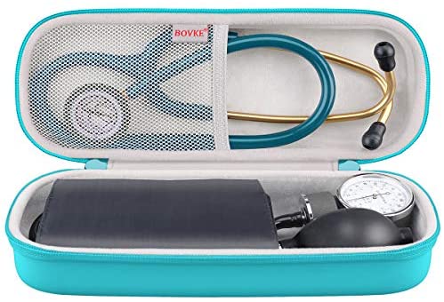 51y  3UsAoL. AC  - BOVKE Travel Carrying Case Compatible with 3M Littmann Classic III, Lightweight II S.E, MDF Acoustica Deluxe Stethoscopes - Extra Room for Medical Scissors EMT Trauma Shears and LED Penlight, Emerald