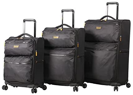 1648989349 41cOrJVtnOL. AC  - Lucas Designer Luggage Collection - 3 Piece Softside Expandable Ultra Lightweight Spinner Suitcase Set - Travel Set includes 20 Inch Carry On, 24 Inch & 28 Inch Checked Suitcases (Black)