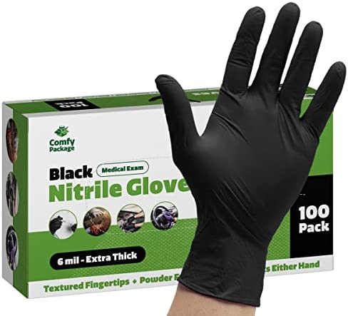 1649163229 41aKeJM0P3L. AC  - [100 Count] Black Nitrile Disposable Gloves 6 Mil. Extra Strength Latex & Powder Free, Textured Fingertips Gloves