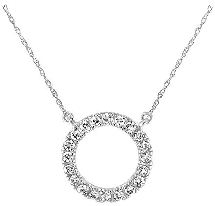 1649855600 31YqpWqg2HL. AC  - Brilliant Expressions 10K White, Rose, or Yellow Gold 1/5 Cttw Conflict Free Diamond Circle Adjustable Pendant Necklace (I-J Color, I2-I3 Clarity), 16-18 inch