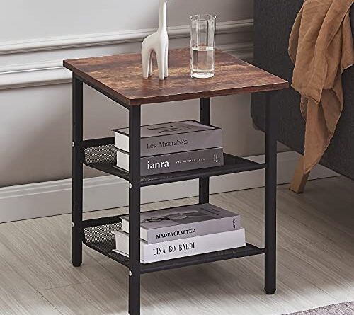 1650158425 51ZEEnVss7L. AC  500x445 - Ting Interior Night Stands, End Table with 3-Tier Shelves, Sides Table for Small Space in Living Room and Bedroom, Small Table with Stable Metal Frame, Industrial Bedside Tables, Chestnut Brown
