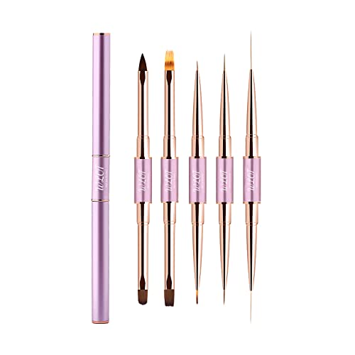 310cl8dWcJL - Nail Art Brushes, WLOT Nail Art Tools Double Ended Nail Art Design Pen, Builder Gel Brush, Striping Nail Art Brushes for Long Lines, 3D Nail Drawing Pen for Salon at Home DIY Manicure (Purple, 5PC)