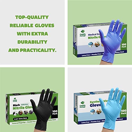 41Cb0mXnOhL. AC  - [100 Count] Black Nitrile Disposable Gloves 6 Mil. Extra Strength Latex & Powder Free, Textured Fingertips Gloves