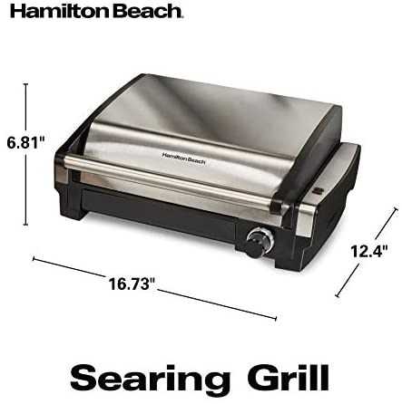 41MMy4pkKkL. AC  - Hamilton Beach Electric Indoor Searing Grill Removable Easy-To-Clean Nonstick Plate, 6-Serving, Extra-Large Drip Tray, Stainless Steel (25360)