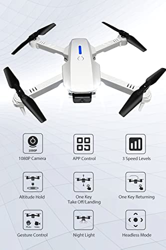 41Y+HnlNgxL. AC  - Foldable Drone with Camera for Beginners, 1080P HD FPV RC Quadcopter, Mini Drone with 3 Batteries 30 Min Long Flight Time, Propeller Guards, APP & Remote Control, Gift for Kids/Teens/Adults (Gray)