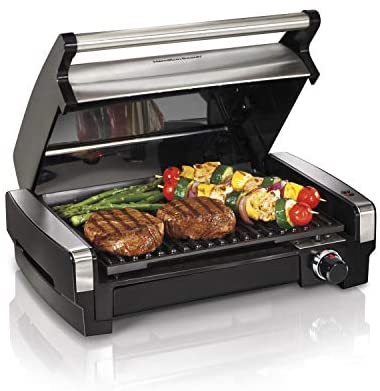 41bAWQMCA8L. AC  - Hamilton Beach Electric Indoor Searing Grill Removable Easy-To-Clean Nonstick Plate, 6-Serving, Extra-Large Drip Tray, Stainless Steel (25360)