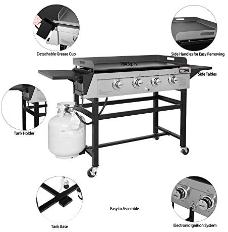41f4D 1d3vL. AC  - Royal Gourmet GB4001B 4-Burner Flat Top Gas Grill 52000-BTU Propane Fueled Professional Outdoor Griddle 36inch Backyard Cooking with Side Table, Black