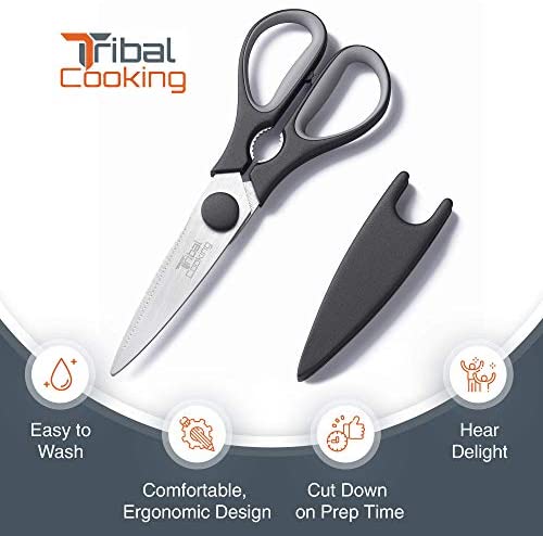 41hGxfWHhyL. AC  - Tribal Cooking Kitchen Scissors - 8.8-Inch Professional Kitchen Shears - Heavy Duty, Stainless Steel, Dishwasher Safe - Micro Serrated Edge Cuts Food, Meat, Poultry - Sharp Utility Scissors.