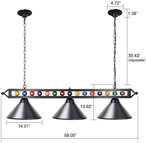 41sK7QY2PpL. AC  - Wellmet Billiard Light for Pool Table,59” Pool Table Lighting for 7' 8' 9' Table, Hanging Over Pool Table Light with Matte Metal Shades and Billiard Ball Decor,Perfect for Game Room,Kitchen Island