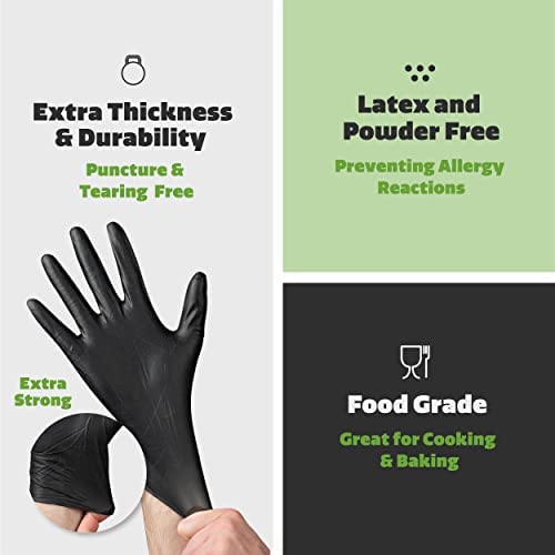 41vkDikdyAL. AC  - [100 Count] Black Nitrile Disposable Gloves 6 Mil. Extra Strength Latex & Powder Free, Textured Fingertips Gloves