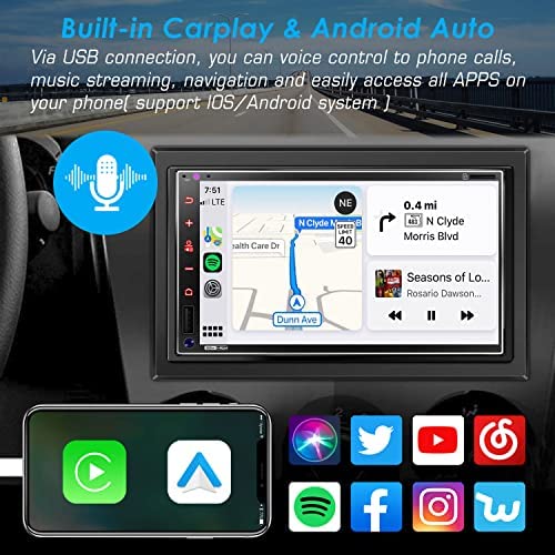 51+Owk4wgCL. AC  - Double Din Car Bluetooth Stereo: 7 Inch Touchscreen Audio with Apple CarPlay | Android Auto | MirrorLink | AM/FM Car Radio | Backup Camera | USB/SD/AUX | 16-Band EQ | Subwoofer | Phone Charge