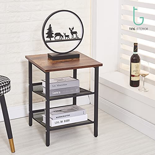 5124AESGR5L. AC  - Ting Interior Night Stands, End Table with 3-Tier Shelves, Sides Table for Small Space in Living Room and Bedroom, Small Table with Stable Metal Frame, Industrial Bedside Tables, Chestnut Brown
