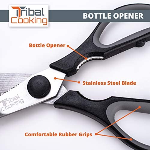 5182Neqg7ML. AC  - Tribal Cooking Kitchen Scissors - 8.8-Inch Professional Kitchen Shears - Heavy Duty, Stainless Steel, Dishwasher Safe - Micro Serrated Edge Cuts Food, Meat, Poultry - Sharp Utility Scissors.