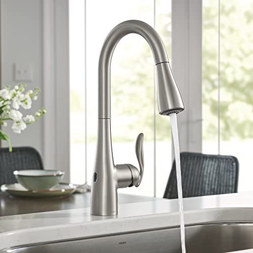 51BWNF2gK7L. AC  - Moen 7594EWSRS Arbor Motionsense Wave Sensor Touchless One-Handle Pulldown Kitchen Faucet Featuring Power Clean , Spot Resist Stainless