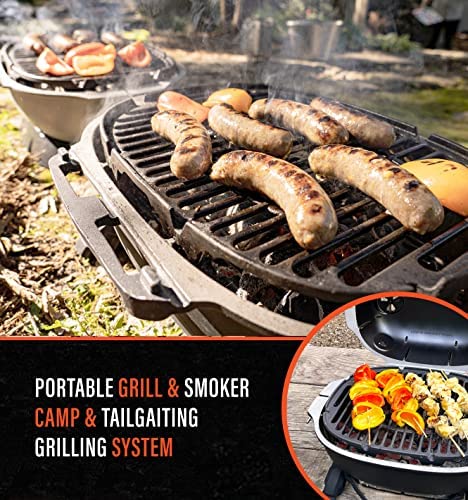 51E8uJd5uML. AC  - PK Grills PKGO Portable Charcoal BBQ Grill and Smoker with Lid, Cast Iron Aluminum Outdoor Kitchen Cooking Mini Barbecue Grills for Camping, Grilling, Tailgating, Grey PK PK200-SFL