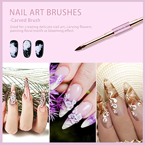 51Udu6nXC3L - Nail Art Brushes, WLOT Nail Art Tools Double Ended Nail Art Design Pen, Builder Gel Brush, Striping Nail Art Brushes for Long Lines, 3D Nail Drawing Pen for Salon at Home DIY Manicure (Purple, 5PC)