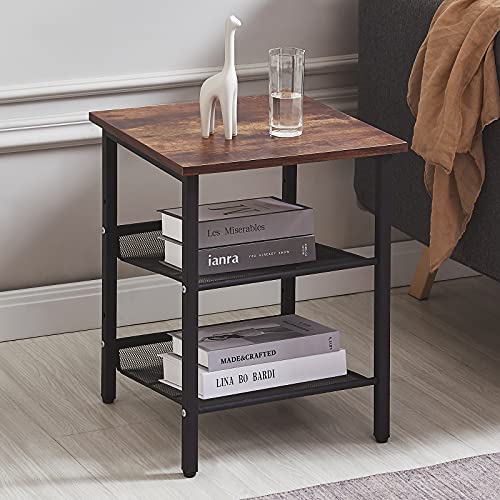 51ZEEnVss7L. AC  - Ting Interior Night Stands, End Table with 3-Tier Shelves, Sides Table for Small Space in Living Room and Bedroom, Small Table with Stable Metal Frame, Industrial Bedside Tables, Chestnut Brown