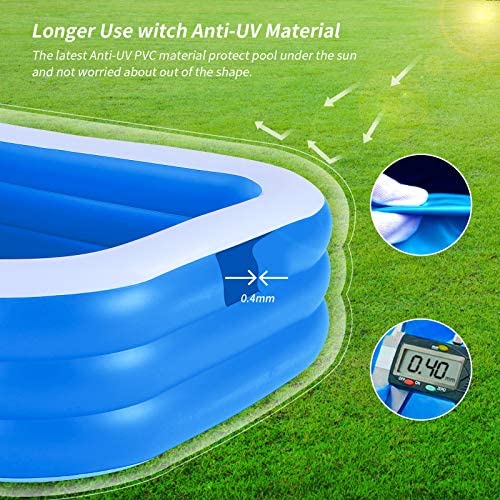 51lxMC34asL. AC  - Inflatable Swimming Pool, 120 x 72 x 22 inches Family Full-Sized Lounge Pool, Rectangular Blow Up Pool for, Kiddie, Toddlers, Adults