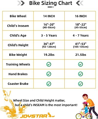 51mbyYyBAgL. AC  - JOYSTAR Hawk Boys Bike for 3-6 Years Child, 14" & 16" Kids Bicycle with Hand Brake & Training Wheels(Black Blue Green)
